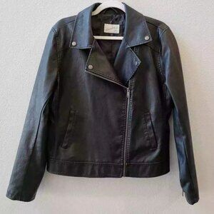 Universal Thread Black Faux Leather Moto Jacket Asymmetrical Zip - Size Small